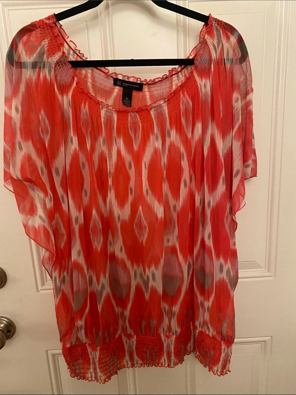 INC Coral and White Ikat Sheer Tunic 3X